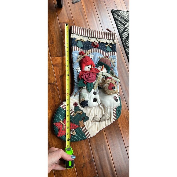 Christmas Stocking Snowman Farmhouse Country Large Quilted Vintage Stockings - Picture 9 of 10